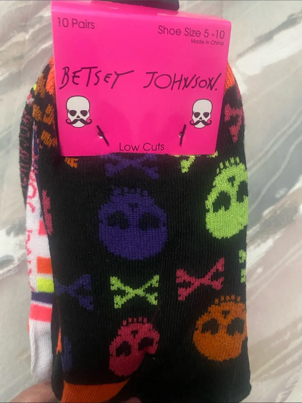Betsey Johnson 10 pack No-Show Socks with Skull, striped & solid Patterns NWT